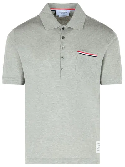 Thom Browne Cotton Polo Shirt With Tricolor Accents In Green
