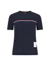 Thom Browne Ribbed Knit Short-sleeved Top With Tricolor Accent In Blue