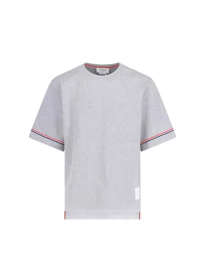 Thom Browne Heathered Grey Short-sleeve T-shirt With Accented Stripes In Gray