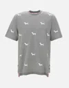 Thom Browne Dog-embroidered Crewneck T-shirt In Grey