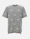Thom Browne Dog-embroidered Crewneck T-shirt In Grey