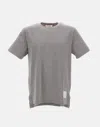 Thom Browne Grey Crewneck T-shirt With Logo Patch On The Front And Striped Detail On The Rear In Cot In Gray