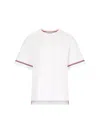 Thom Browne White Crewneck T-shirt With Rwb Detail On Neck And Sleeve In White