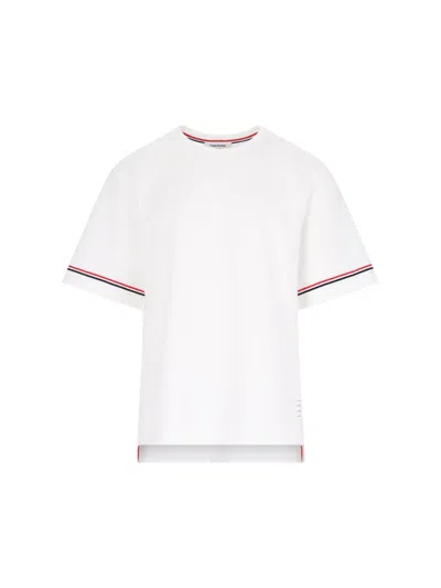 Thom Browne Wide Cotton Crew-neck T-shirt With Contrasting Stripes In White