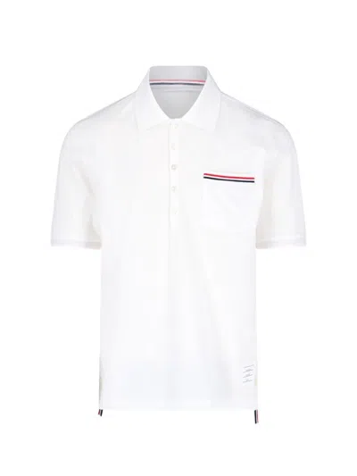 Thom Browne Tricolor Detail Polo Shirt In White