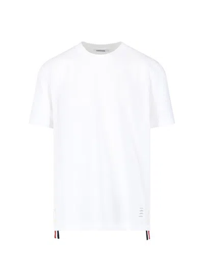 Thom Browne White Cotton T-shirt With Tricolor Stripe Detail
