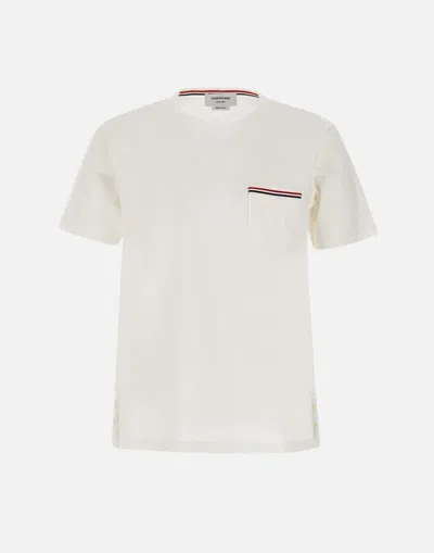 Thom Browne Slim-fit Grosgrain-trimmed Cotton-jersey T-shirt In White
