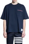 Thom Browne Maglietta In Jersey Di Peso Medio Con Tasca In Blue