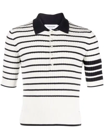 Thom Browne 4-bar Stripe Knitted Polo Shirt In White