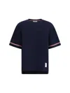 Thom Browne Men T-shirt With Iconic Bands In Blue
