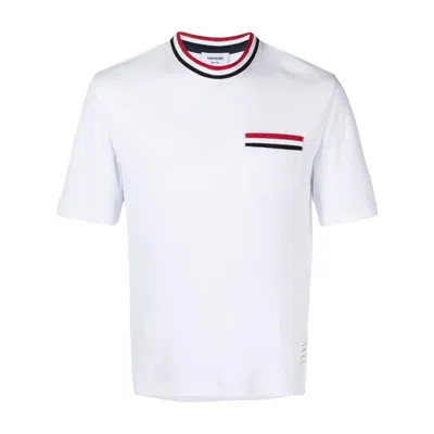 Thom Browne Rwb-stripe Cotton Pocket T-shirt White