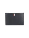 Thom Browne Rectangular Pouch In Hammered Black Leather In Black