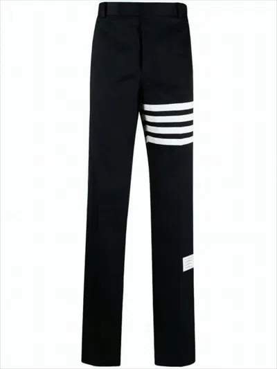 Thom Browne Tailored Black Straight Pants With Distinctive Stripe Detail