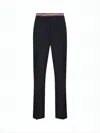 Thom Browne Tailored Blue Wool Straight Pants With Iconic Striped Trim In Multi