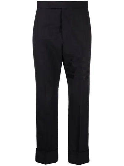 Thom Browne Tailored Blue Wool Trousers With Tricolor Detail