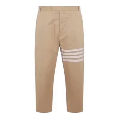 Thom Browne Tailored Brown Straight-leg Pants With Distinctive Stripes In Neutral