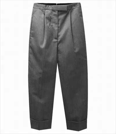 Thom Browne Tailored Grey Herringbone Wool Pants With Cuffed Hems In Gray