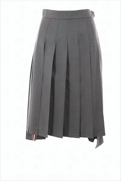 Thom Browne Tailored Grey Midi Skirt With Sharp Pleats In Gray