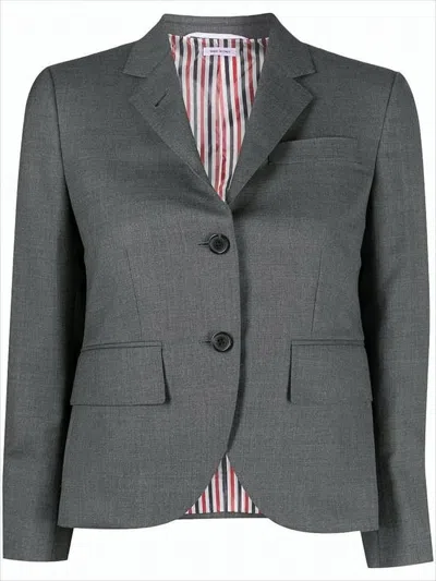 Thom Browne Tailored Grey Wool Blazer With Notched Lapel In Gray