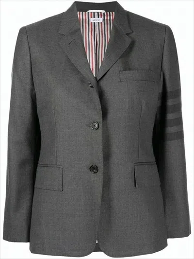 Thom Browne Tailored Grey Wool-blend Suit Jacket With Signature Stripes In Gray
