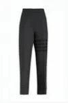 Thom Browne Tailored Grey Wool Straight Pants With Cuffed Hems In Black