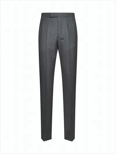 Thom Browne Tailored Grey Wool Straight Pants With Refined Fit In Gray