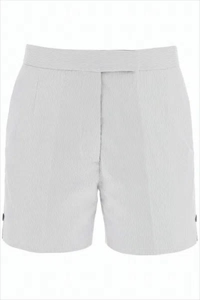 Thom Browne Tailored Pinstripe Shorts With High Waist And Button Details In Gray