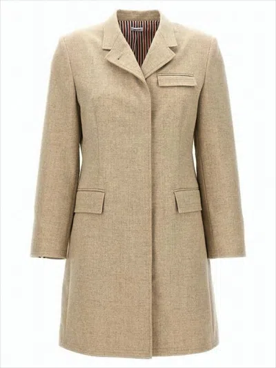 Thom Browne Tailored Short Coat With Structured Collar And Concealed Buttons In Neutral
