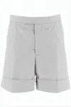 Thom Browne Tailored White Shorts With Subtle Pinstripe And Tricolor Detail In White