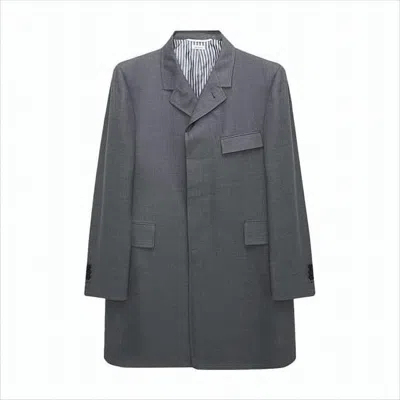 Thom Browne Tailored Wool Coat With Structured Silhouette And Flap Pockets In Gray