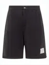 Thom Browne Tailored Wool Shorts With Button Closure And Logo Patch In Blue