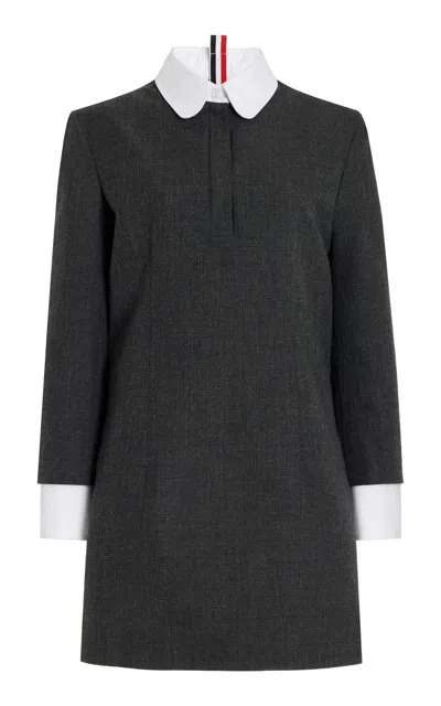 Thom Browne Tailored Wool Suiting Mini Shirt Dress In Grey