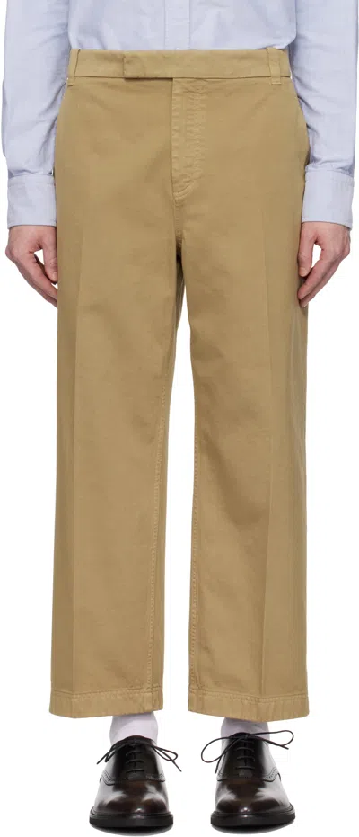 Thom Browne Tan Cotton Twill Utility Trousers In Brown