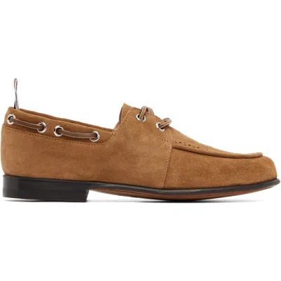 Thom Browne Tan Suede Flex Leather Sole Boat Shoes In Brown