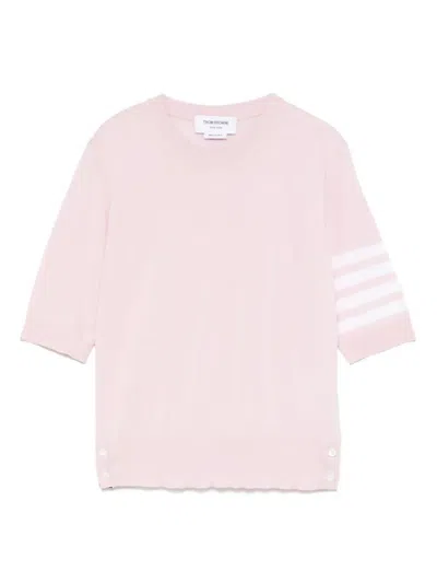 Thom Browne Crew Neck Striped Sleeve Tank Top In Pink