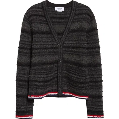 Thom Browne Tartan Check Inlay Jacquard Cardigan In Black