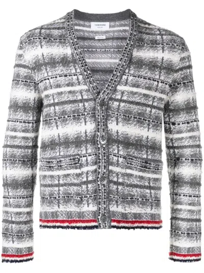 Thom Browne Jacquard-cardigan Mit Schottenkaro In Grey