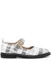 Thom Browne Textured Fabric Mary Jane Flats With Gold-tone Buckle In Grey