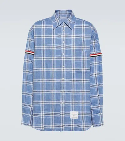 Thom Browne Tartan Linen Shirt In Blue