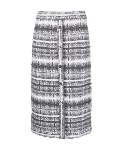 Thom Browne Tartan Midi Skirt In Gray