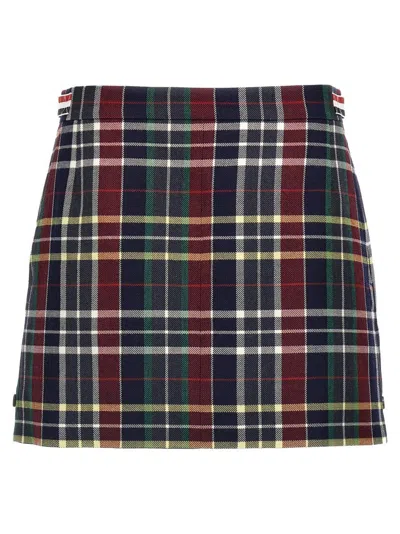 Thom Browne Tartan Checked Wool Miniskirt With Half Zip In Multi