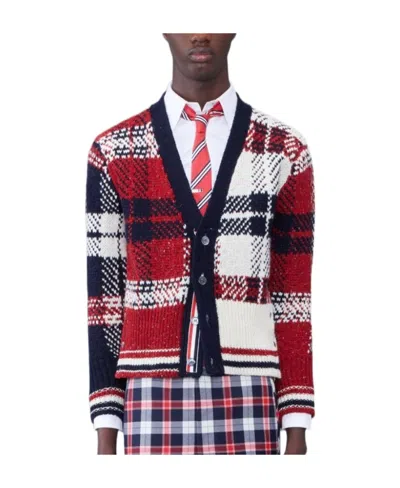 THOM BROWNE THOM BROWNE CHECKERED BUTTON-UP KNIT CARDIGAN