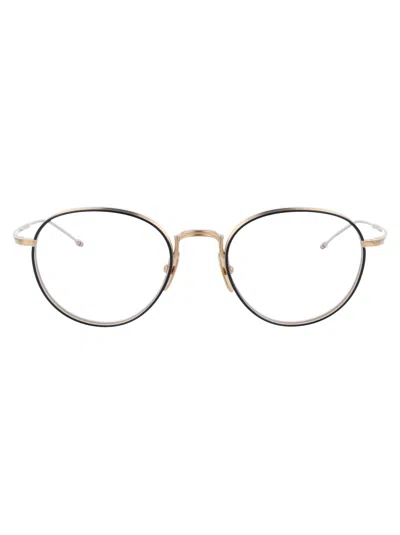 Thom Browne Brille Mit Rundem Gestell In 02 White Gold - Navy W/ Clear