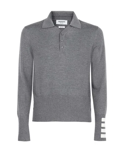 Thom Browne Tb 4bar Cuff Merino Ls Polo Gry In Gray