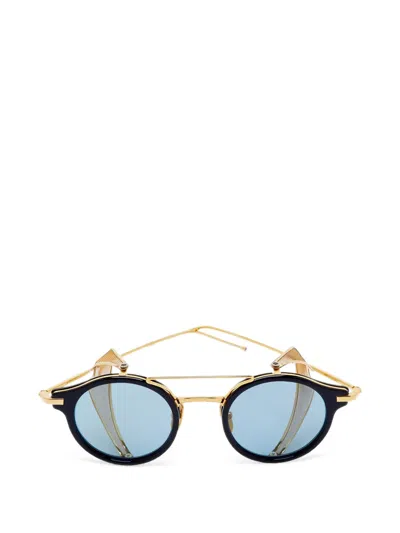 Pre-owned Thom Browne Tb-804 Mesh-shield Round-frame Sunglasses In Black