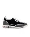 Thom Browne Navy Grey Wool Tech Runner Low Top Sneakers In Black