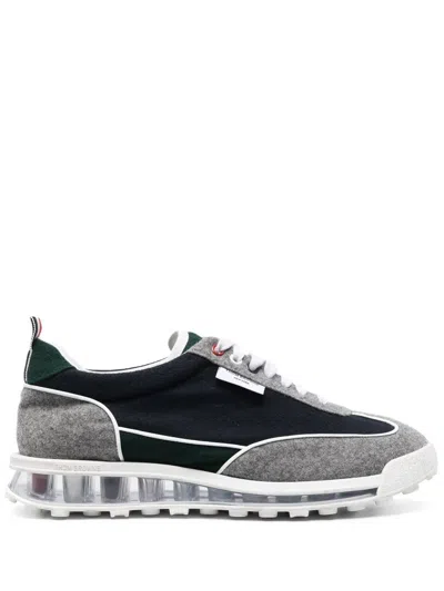 Thom Browne Navy Grey Wool Tech Runner Low Top Sneakers In Multicolour