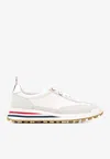Thom Browne White Low Top Perforated Sneaker With Non-slip Rubber Outsole In White