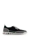 Thom Browne Navy Grey Wool Tech Runner Low Top Sneakers In Black