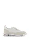 Thom Browne Perforated Leather Sneakers With Suede Overlays And Transparent Sole In Multi